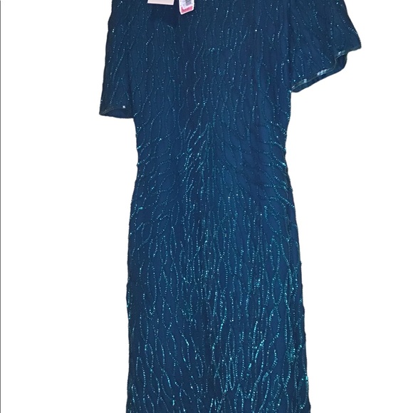 Vintage NOS designer hand beaded Formal wedding cocktail dress PS Emerald green - Picture 12 of 12